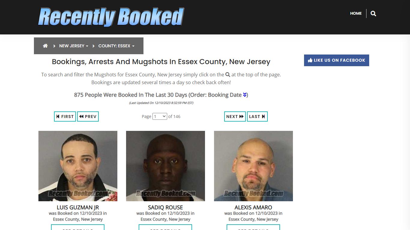 Bookings, Arrests and Mugshots in Essex County, New Jersey